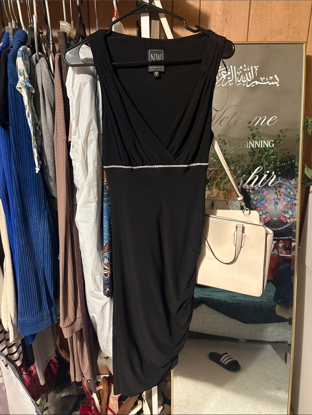 Night Way Collections Black Sleeveless Midi Dress with Silver Waist Detail